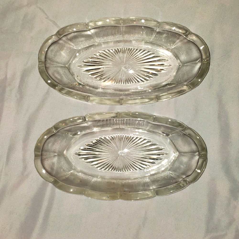 Set of 2 Vintage Heisey Colonial Clear Celery Dish